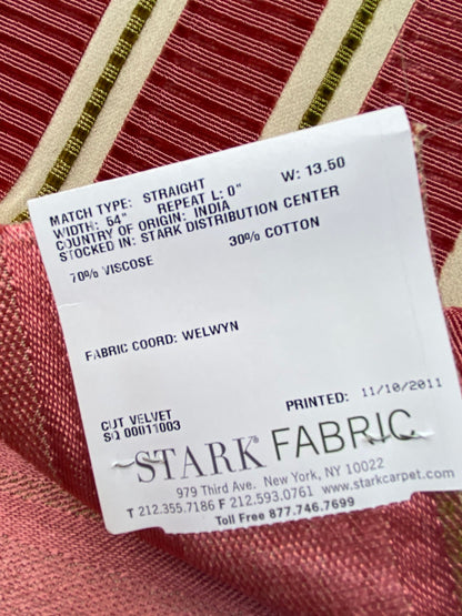 13 Berkbox79 Square Velvet by Old World Weavers Pembroke Coral Stripe Red Beige 26 x 34"Long MSRP USD504/y