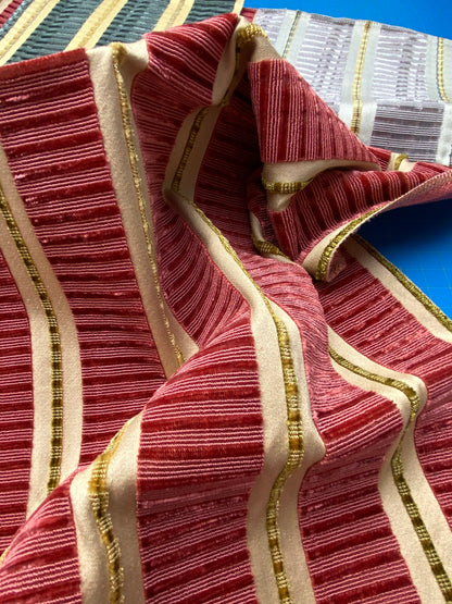 13 Berkbox79 Square Velvet by Old World Weavers Pembroke Coral Stripe Red Beige 26 x 34"Long MSRP USD504/y