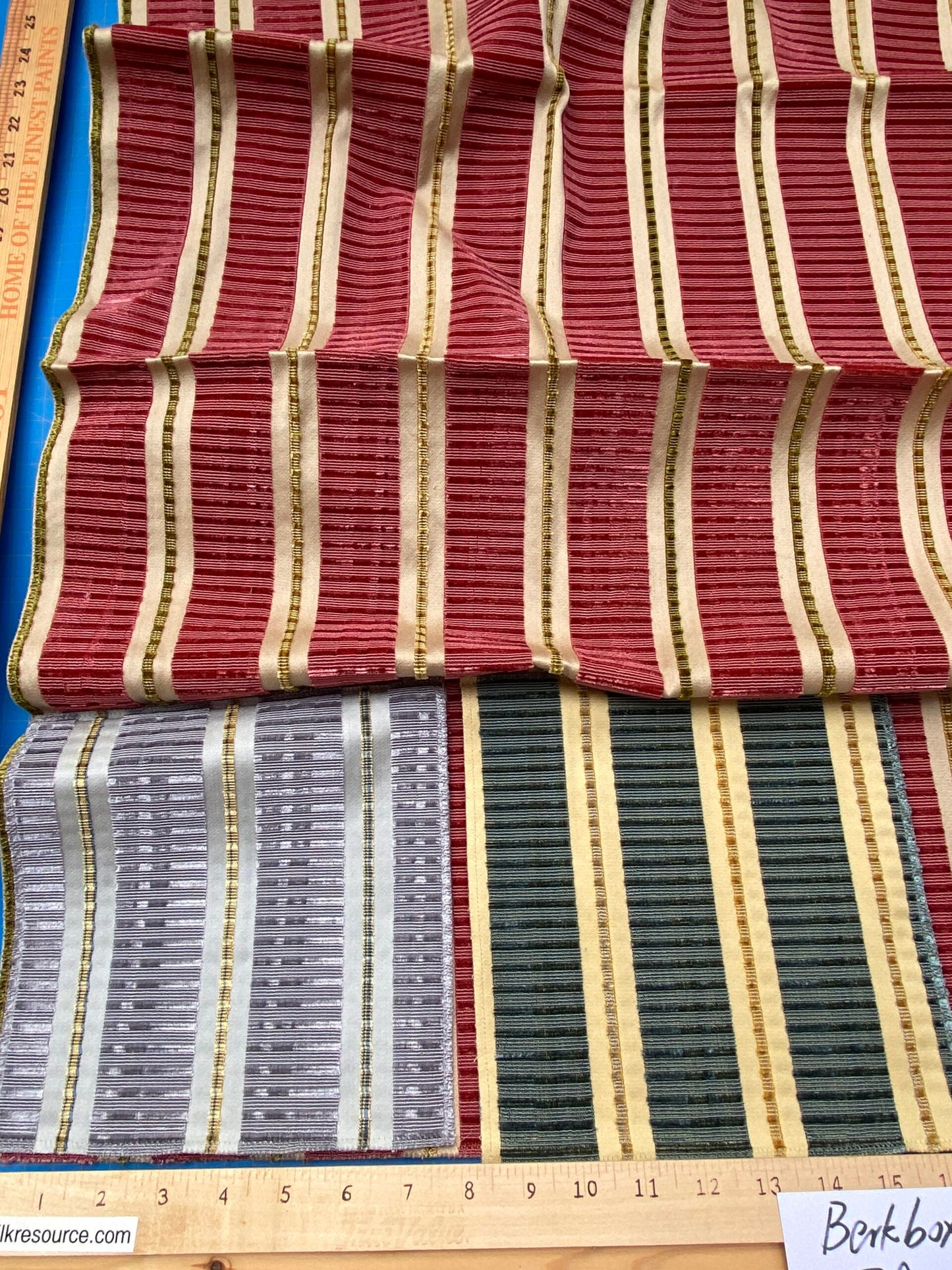 13 Berkbox79 Square Velvet by Old World Weavers Pembroke Coral Stripe Red Beige 26 x 34"Long MSRP USD504/y