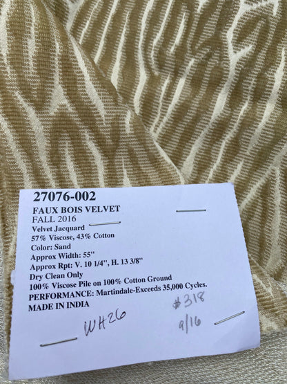 1 Berkbox80 Square Velvet by Scalamandre  Faux Bois Velvet Sand Abstract Beige MSRP USD504/y