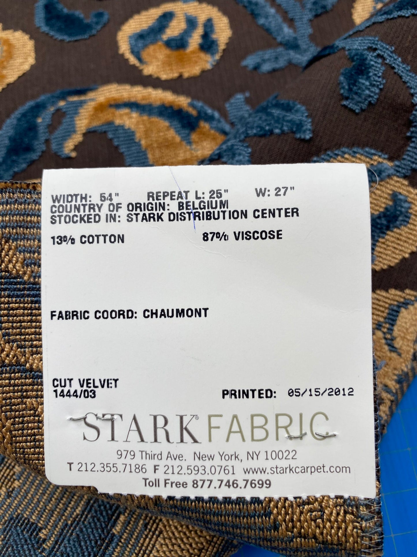 2 Berkbox80 Square Velvet by Grey Watkins Cherbourg Blue Brown Gold Botanical Foliage 26"x26"  MSRP USD300+/y