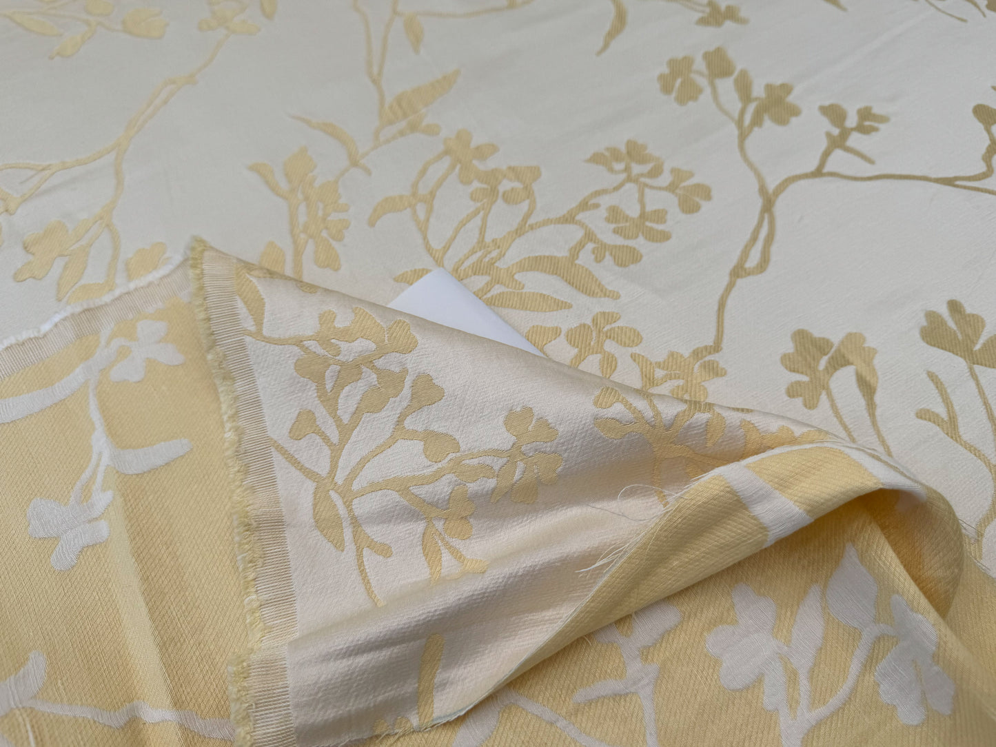 Beacon Hill Thale Cress in Yellow Beige Lotus Silk Lampas Wild Flower Botanical Study
