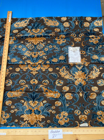 3 Berkbox80 Square Velvet by Grey Watkins Cherbourg Blue Brown Gold Botanical Foliage MSRP USD300+/y