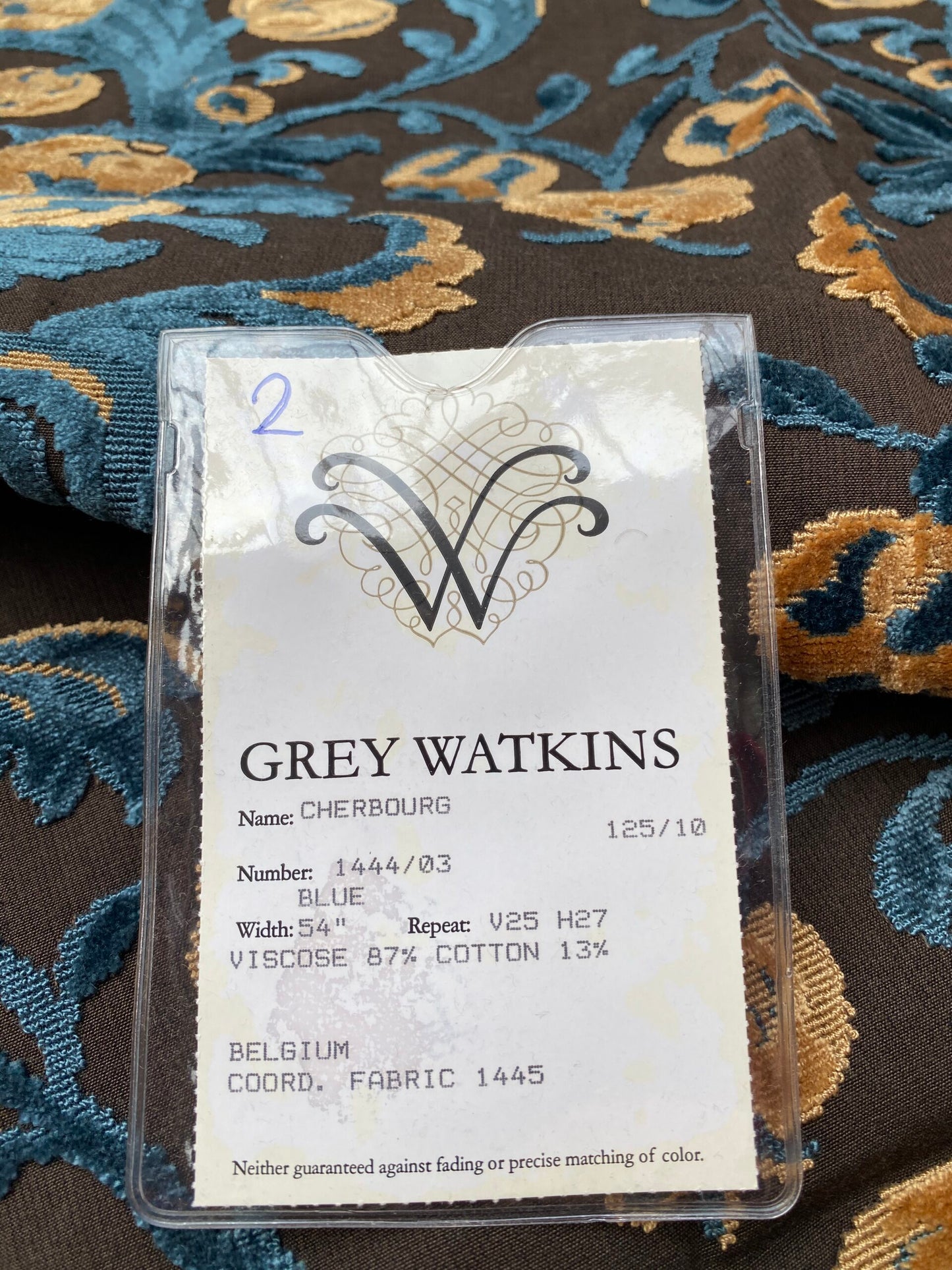 3 Berkbox80 Square Velvet by Grey Watkins Cherbourg Blue Brown Gold Botanical Foliage MSRP USD300+/y