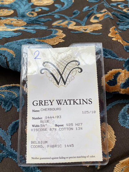 3 Berkbox80 Square Velvet by Grey Watkins Cherbourg Blue Brown Gold Botanical Foliage MSRP USD300+/y