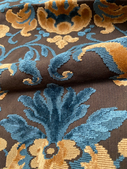 3 Berkbox80 Square Velvet by Grey Watkins Cherbourg Blue Brown Gold Botanical Foliage MSRP USD300+/y