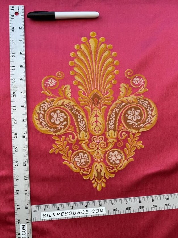 By 26"wide x51" Long  Scalamandre Fauteuil Bessieres Seat & Back Rouge Red Gold French Antique Design Medallion MSRP USD 612/y