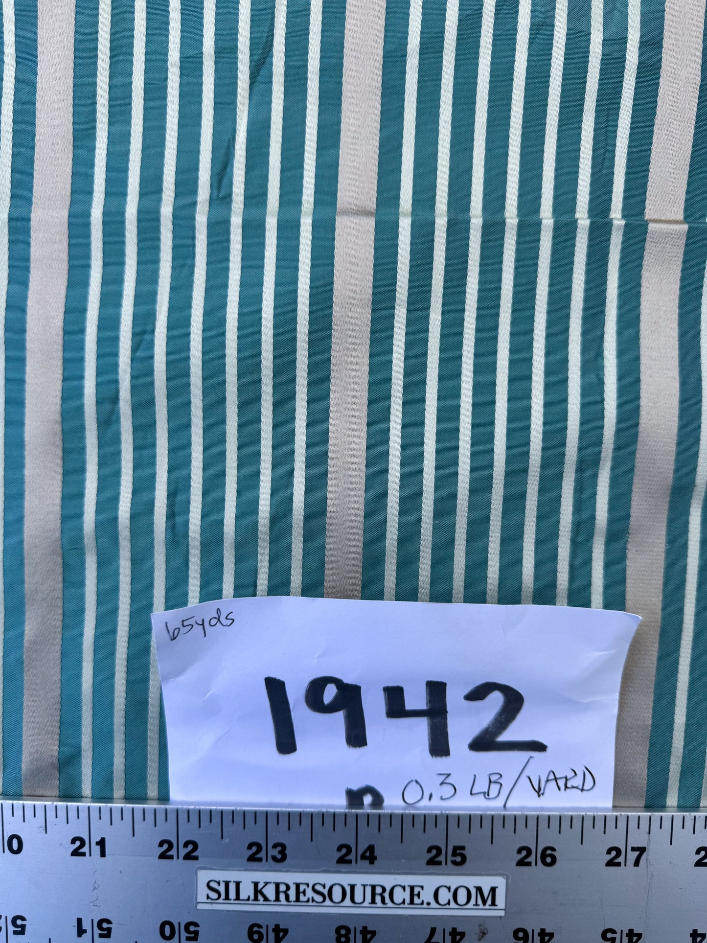 Designer Meadow Brooke Stripe in Dark Aqua Deep Blue and Gold 100% Silk Satin - By The Yard