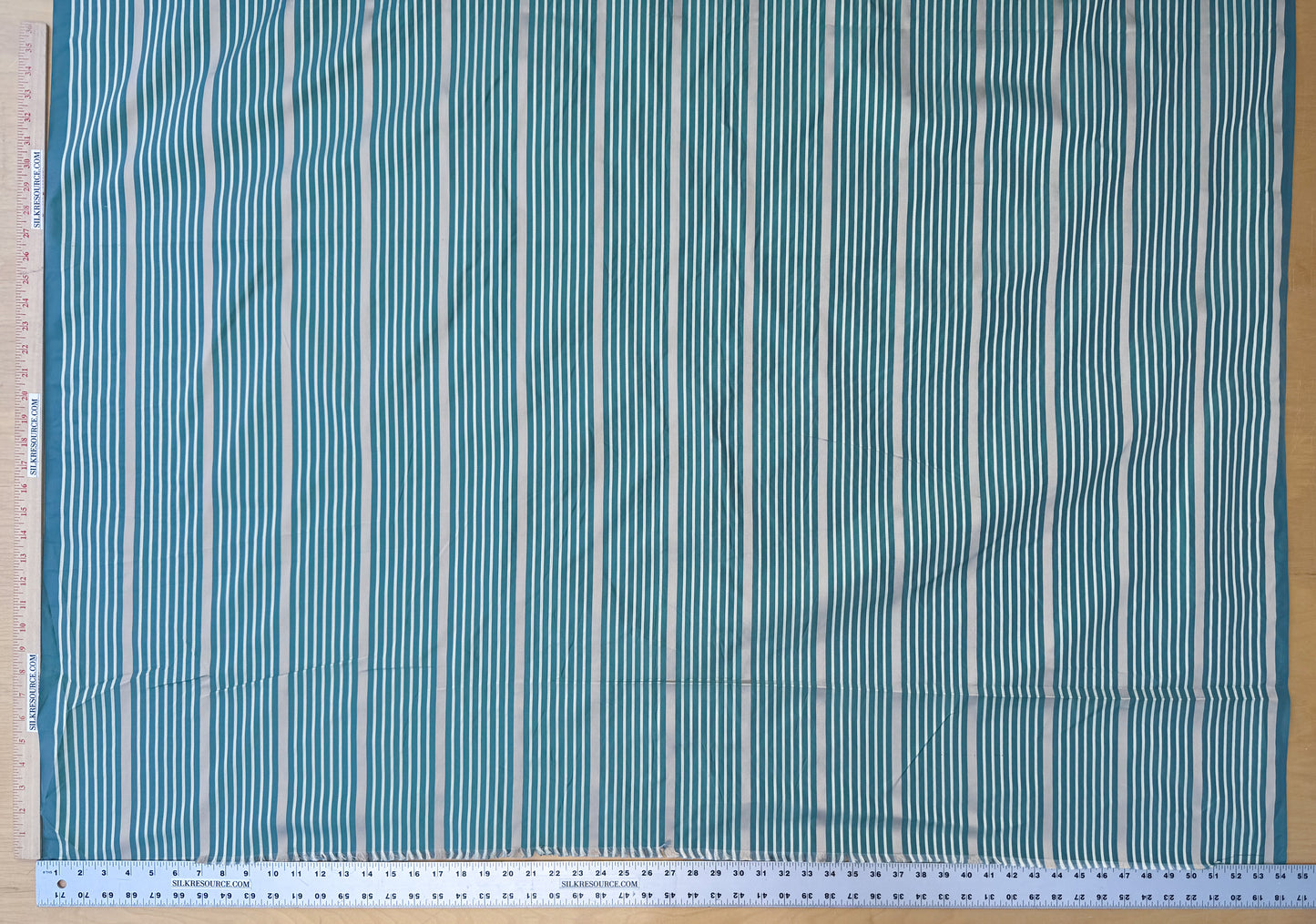 Designer Meadow Brooke Stripe in Dark Aqua Deep Blue and Gold 100% Silk Satin - By The Yard