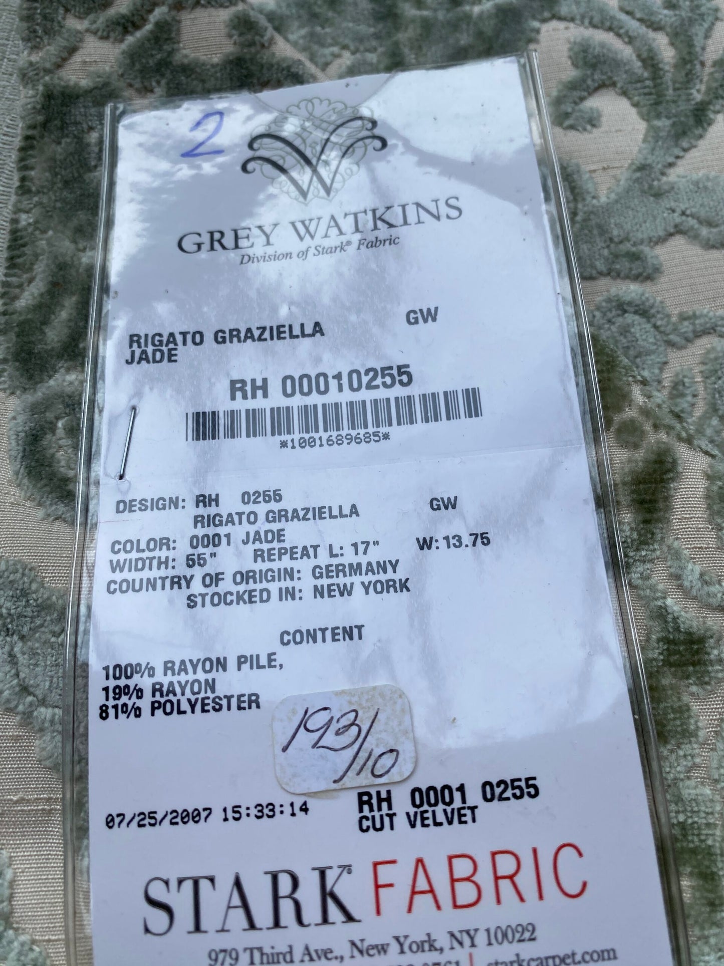 5 Berkbox80 Square Velvet by Grey Watkins Riggato Graziella Jade MSRP USD470/y