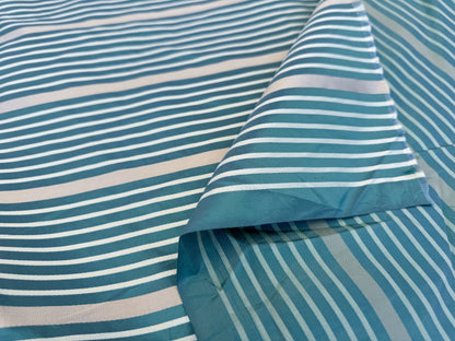 Designer Meadow Brooke Stripe in Dark Aqua Deep Blue and Gold 100% Silk Satin - By The Yard