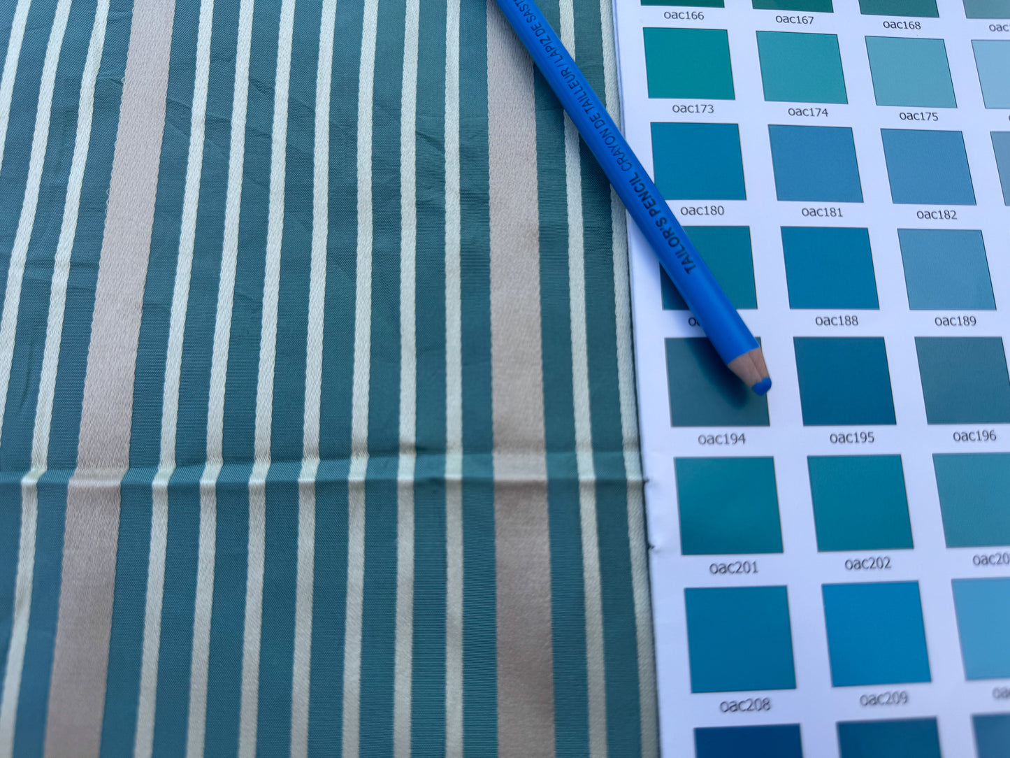 Designer Meadow Brooke Stripe in Dark Aqua Deep Blue and Gold 100% Silk Satin - By The Yard