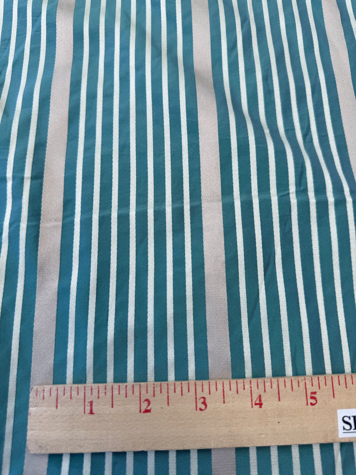 Designer Meadow Brooke Stripe in Dark Aqua Deep Blue and Gold 100% Silk Satin - By The Yard