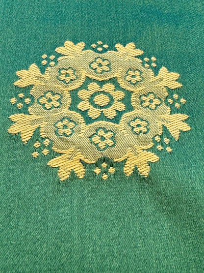 Scalamandre Green Neoclassical Botanical Floral Emerald Green Yellow Sunflower Medallion Silk Lampas56" x 43"