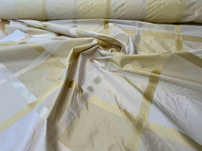 Beacon Hill Monte Rosa Yellow Lotus 100% Silk Plaid Satin Lemon White Cream Shimmering - By The Yard