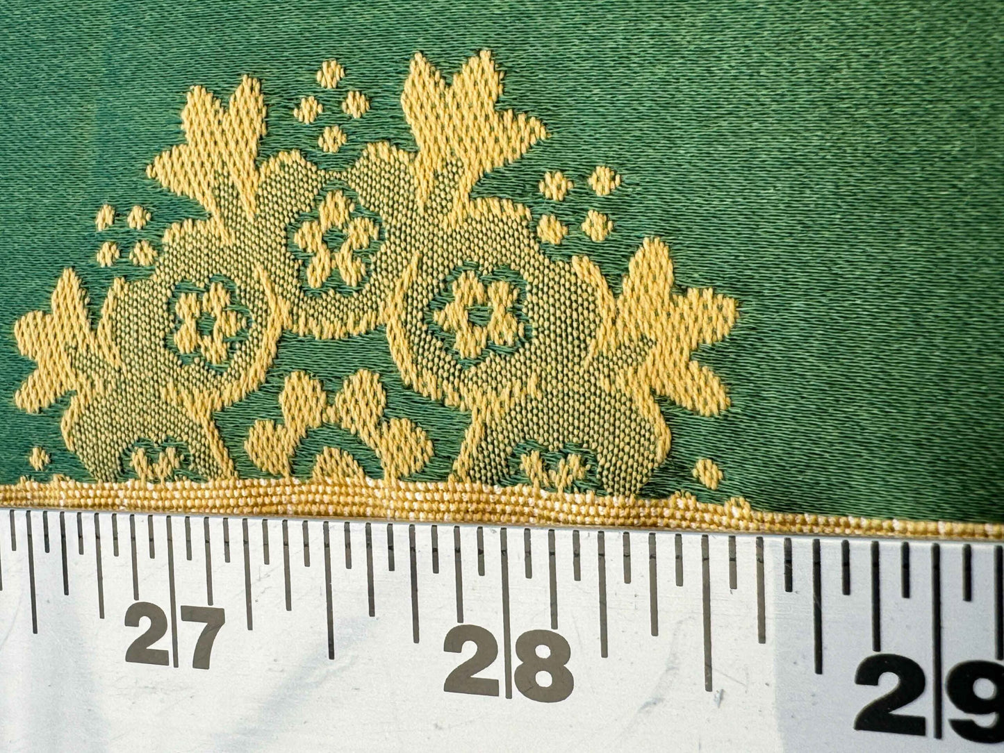 Scalamandre Green Neoclassical Botanical Floral Emerald Green Yellow Sunflower Medallion Silk Lampas56" x 43"