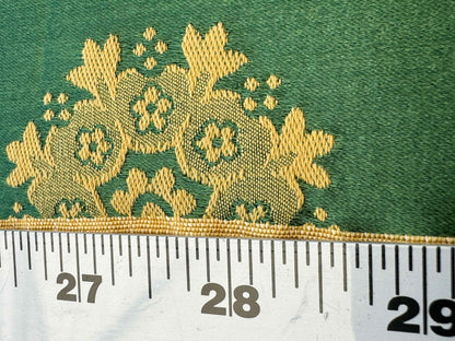 Scalamandre Green Neoclassical Botanical Floral Emerald Green Yellow Sunflower Medallion Silk Lampas56" x 43"