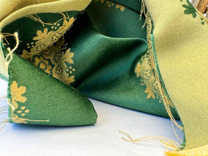 Scalamandre Green Neoclassical Botanical Floral Emerald Green Yellow Sunflower Medallion Silk Lampas56" x 43"