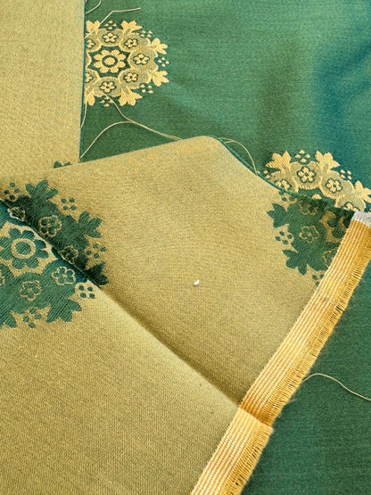 Scalamandre Green Neoclassical Botanical Floral Emerald Green Yellow Sunflower Medallion Silk Lampas56" x 43"