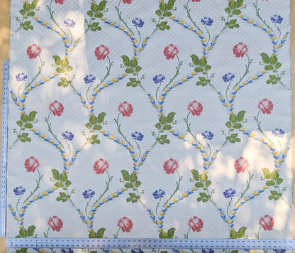 By Yard Scalamandre Seasons Light Rose and Green on Beige Blue Pink Rose Floral Foliage French Lampas MSRP USD 624/y