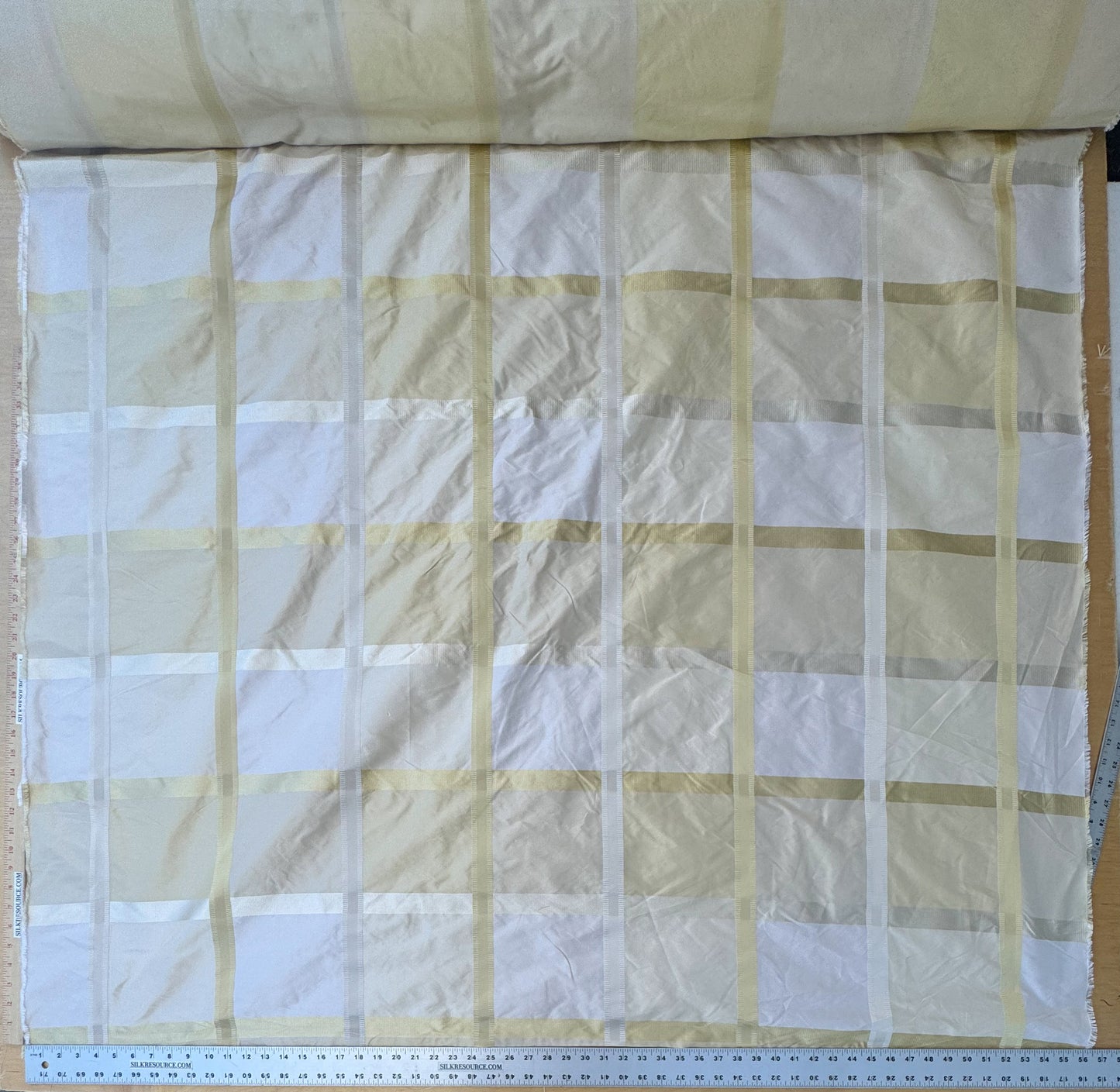 Beacon Hill Monte Rosa Yellow Lotus 100% Silk Plaid Satin Lemon White Cream Shimmering - By The Yard