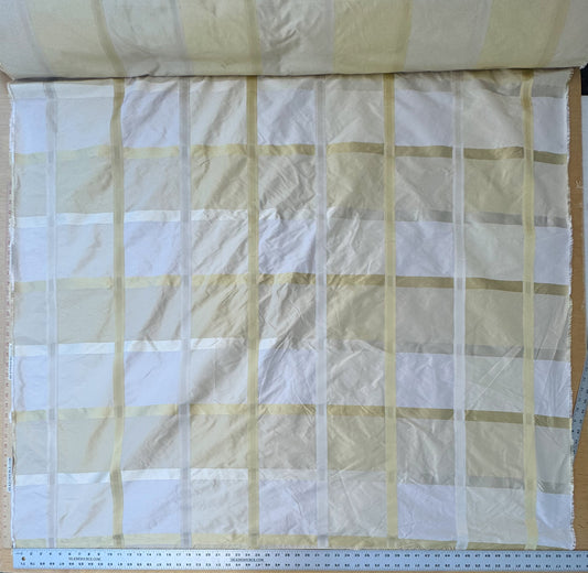 Beacon Hill Monte Rosa Yellow Lotus 100% Silk Plaid Satin Lemon White Cream Shimmering - By The Yard