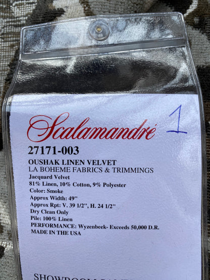 12 Berkbox80 Square Velvet by Scalamandre Oushak Linen Velvet Smoke Linen Abstract Brown Beige MSRP USD638/y Piece 1