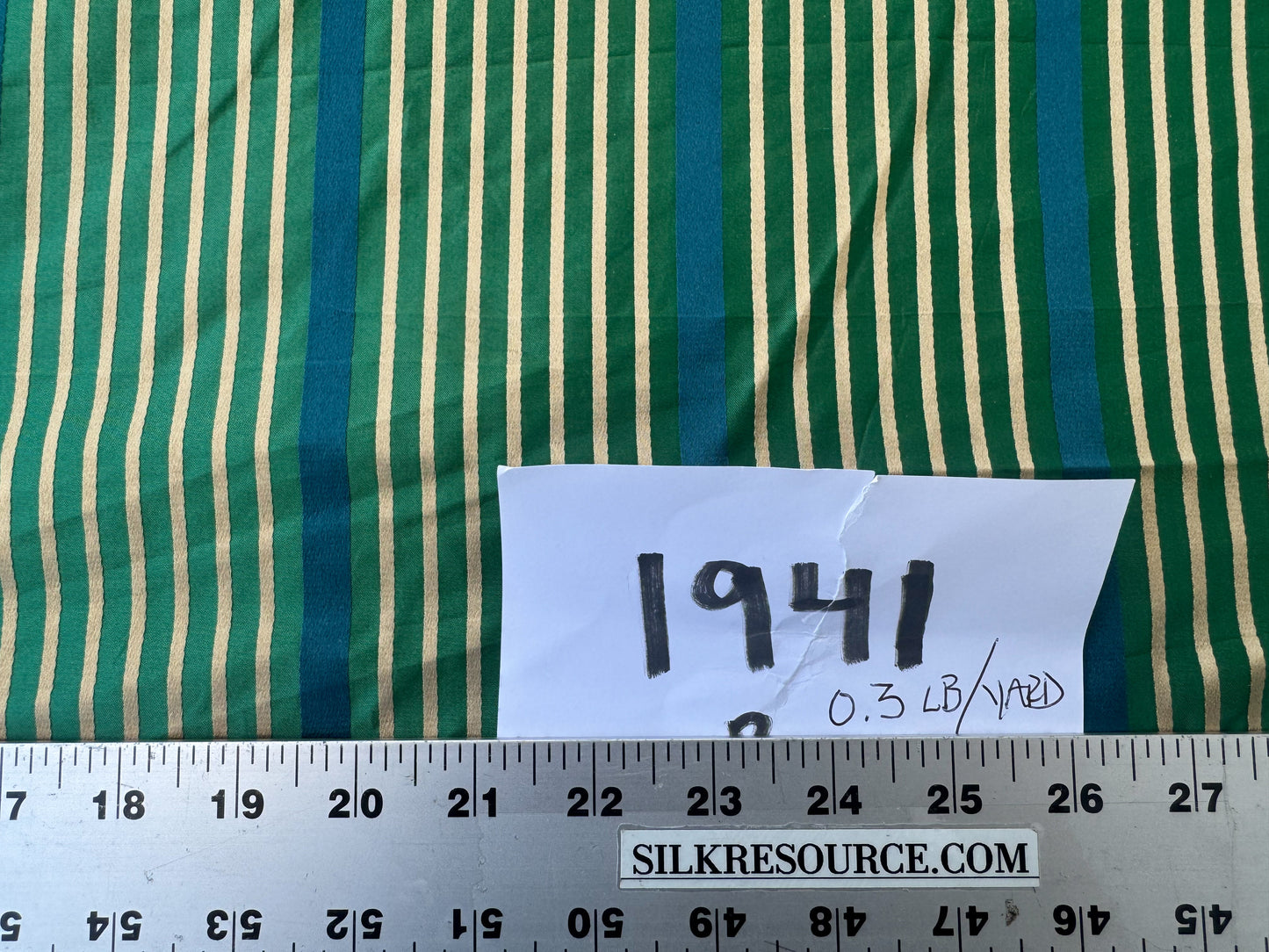 Designer Meadow Brooke Stripe in Emerald Deep Green and Sapphire Blue 100% Silk Satin - by The Yard