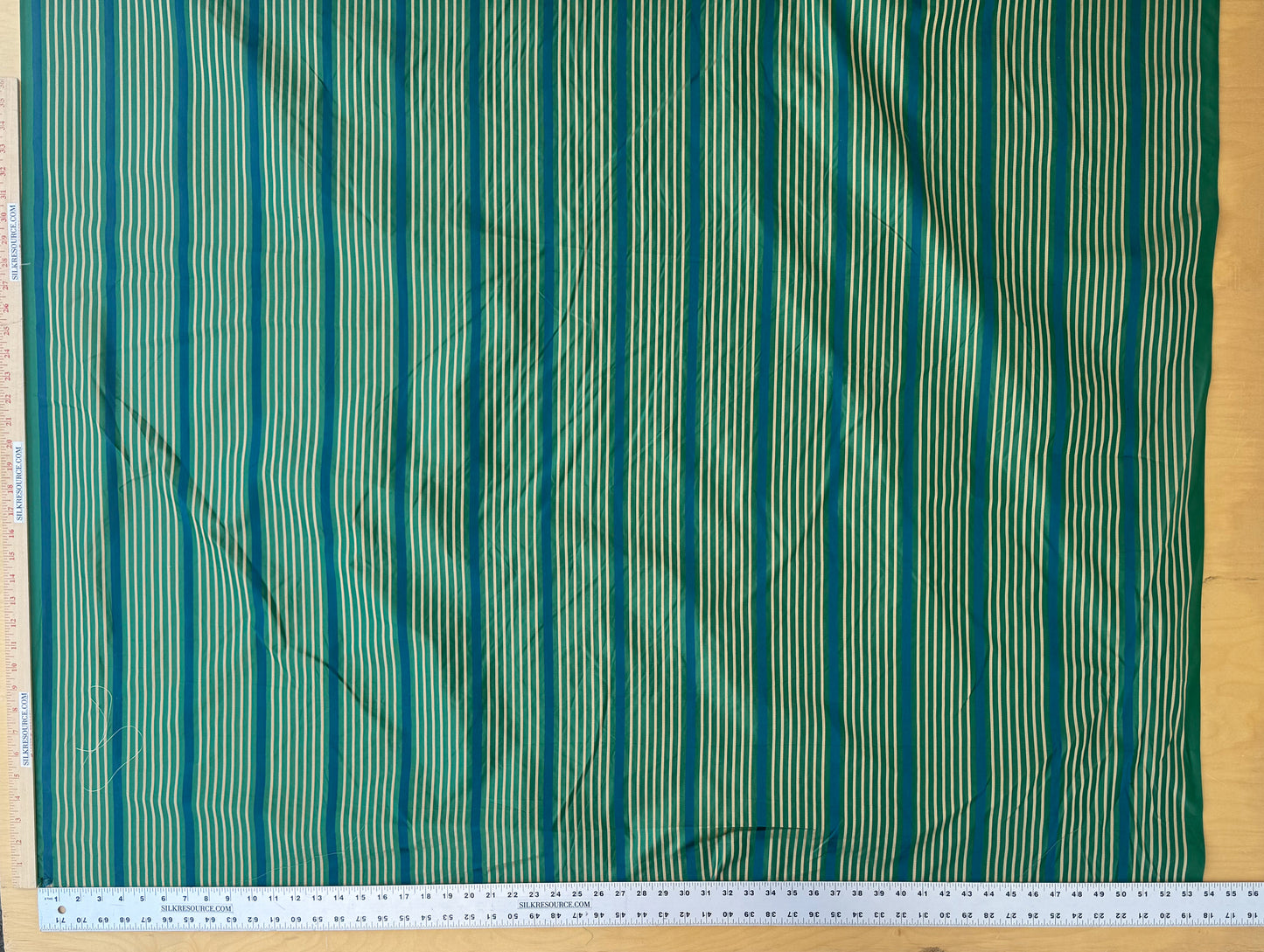 Designer Meadow Brooke Stripe in Emerald Deep Green and Sapphire Blue 100% Silk Satin - by The Yard