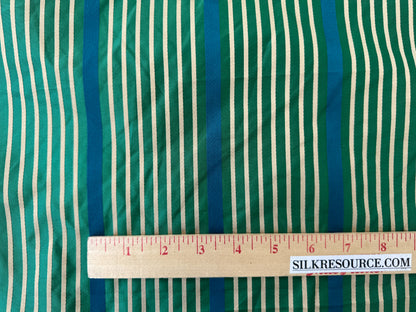 Designer Meadow Brooke Stripe in Emerald Deep Green and Sapphire Blue 100% Silk Satin - by The Yard