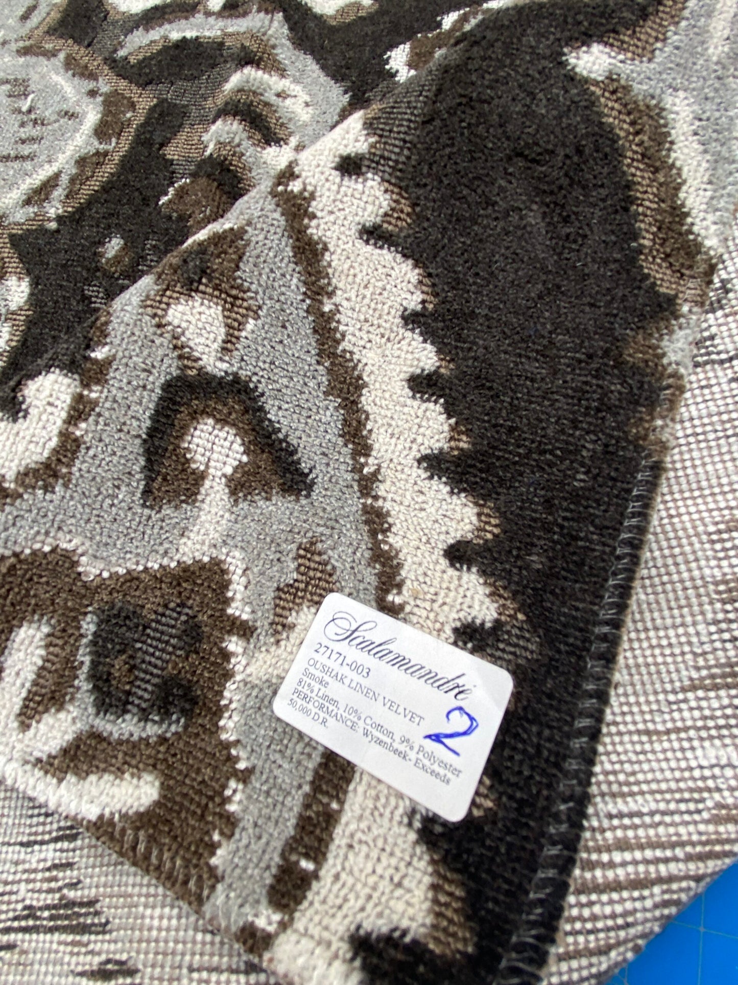 13 Berkbox80 Square Velvet by Scalamandre Oushak Linen Velvet Smoke Linen Abstract Brown Beige MSRP USD638/y Piece 2