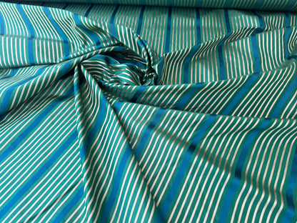 Designer Meadow Brooke Stripe in Emerald Deep Green and Sapphire Blue 100% Silk Satin - by The Yard