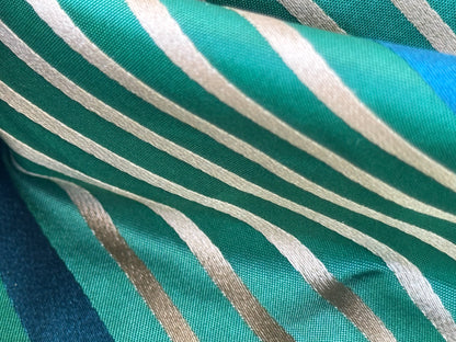 Designer Meadow Brooke Stripe in Emerald Deep Green and Sapphire Blue 100% Silk Satin - by The Yard