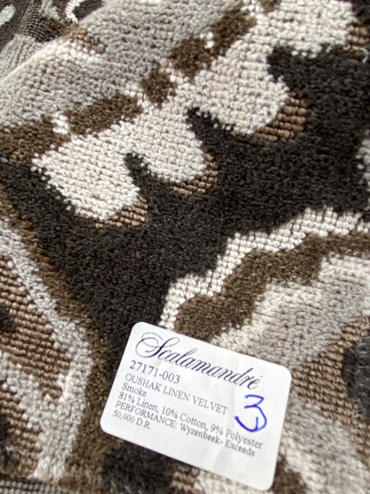 14 Berkbox80 Square Velvet by Scalamandre Oushak Linen Velvet Smoke Linen Abstract Brown Beige MSRP USD638/y Piece 3