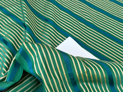 Designer Meadow Brooke Stripe in Emerald Deep Green and Sapphire Blue 100% Silk Satin - by The Yard