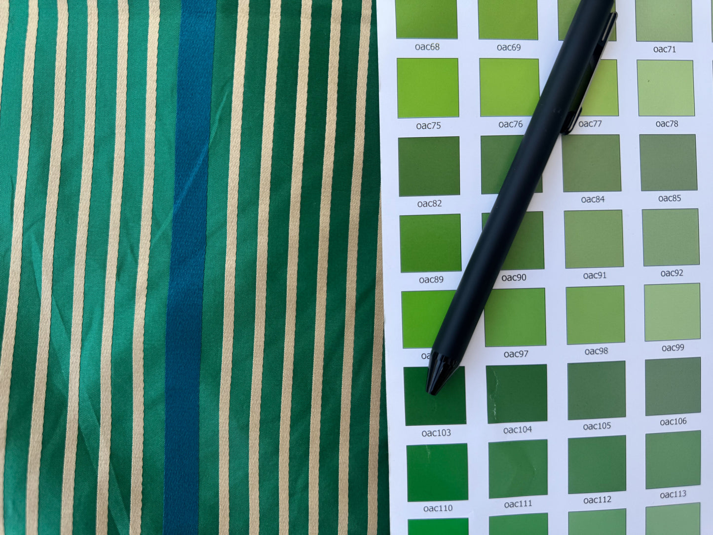 Designer Meadow Brooke Stripe in Emerald Deep Green and Sapphire Blue 100% Silk Satin - by The Yard