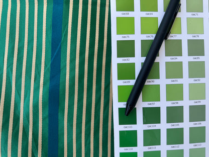 Designer Meadow Brooke Stripe in Emerald Deep Green and Sapphire Blue 100% Silk Satin - by The Yard
