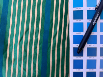 Designer Meadow Brooke Stripe in Emerald Deep Green and Sapphire Blue 100% Silk Satin - by The Yard