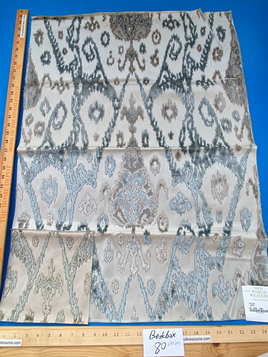 18 Berkbox80 Square Velvet by Old World Weavers Tai Lao Mist  Art Deco Blue White Cream MSRP USD532/y