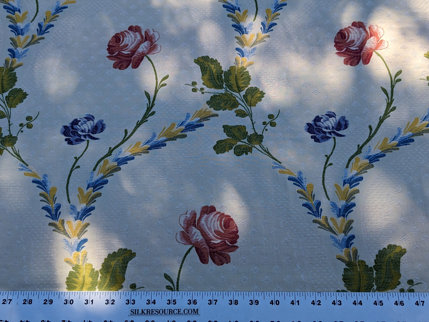 Scalamandre Seasons Light Rose and Green on Beige Rose Floral Foliage French Lampas MSRP USD 624/y