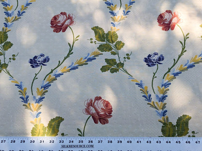 By Yard Scalamandre Seasons Light Rose and Green on Beige Blue Pink Rose Floral Foliage French Lampas MSRP USD 624/y