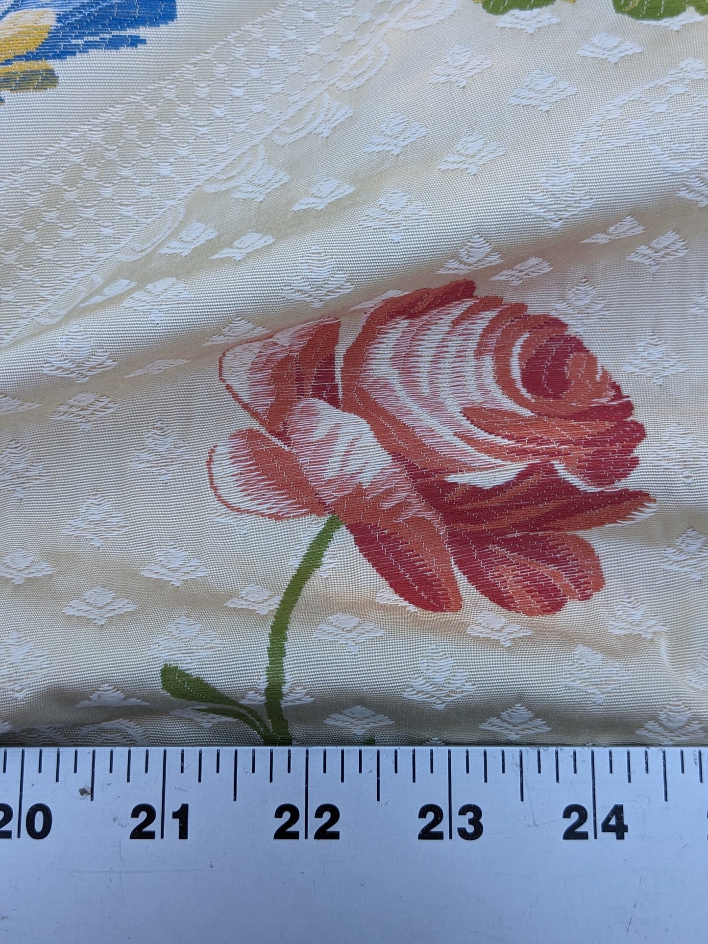 Scalamandre Seasons Light Rose and Green on Beige Rose Floral Foliage French Lampas MSRP USD 624/y