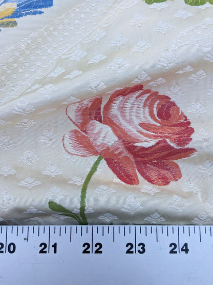 By Yard Scalamandre Seasons Light Rose and Green on Beige Blue Pink Rose Floral Foliage French Lampas MSRP USD 624/y