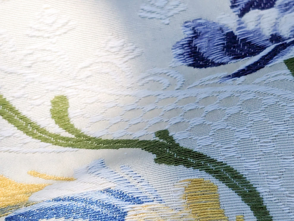 By Yard Scalamandre Seasons Light Rose and Green on Beige Blue Pink Rose Floral Foliage French Lampas MSRP USD 624/y