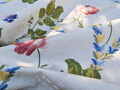 By Yard Scalamandre Seasons Light Rose and Green on Beige Blue Pink Rose Floral Foliage French Lampas MSRP USD 624/y