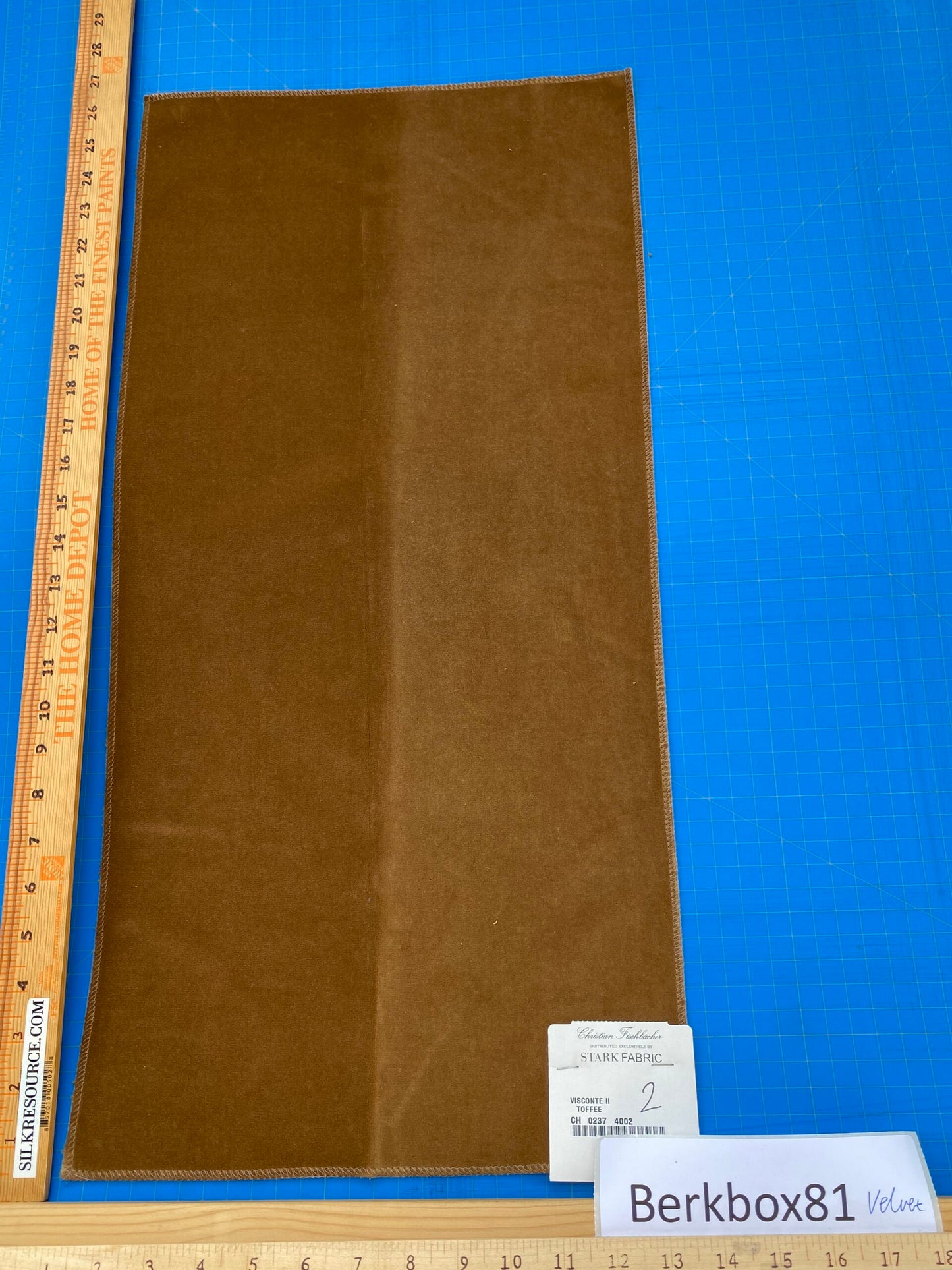 6 Berkbox81 Square Velvet by Christian Fischbacher Visconte II Toffee Brown Solid 26"L X 13"W  MSRP USD 300+/y