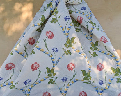 By Yard Scalamandre Seasons Light Rose and Green on Beige Blue Pink Rose Floral Foliage French Lampas MSRP USD 624/y