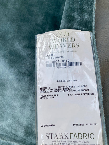 10 Berkbox81 Square Velvet by Lelievre Canale Bleu Royal Blue Solid 22"L X 24"W  MSRP USD 536/y