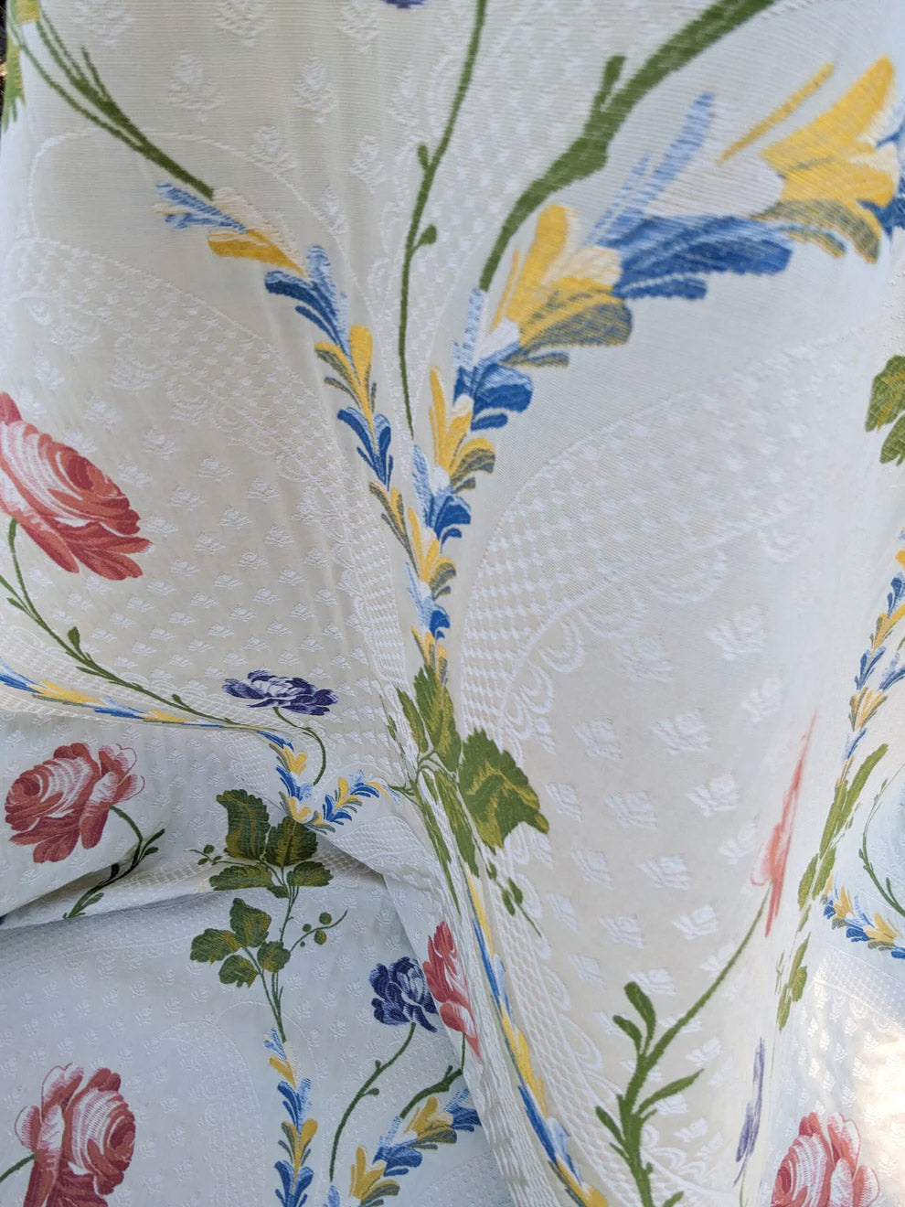 By Yard Scalamandre Seasons Light Rose and Green on Beige Blue Pink Rose Floral Foliage French Lampas MSRP USD 624/y
