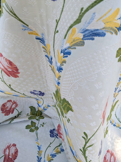 By Yard Scalamandre Seasons Light Rose and Green on Beige Blue Pink Rose Floral Foliage French Lampas MSRP USD 624/y